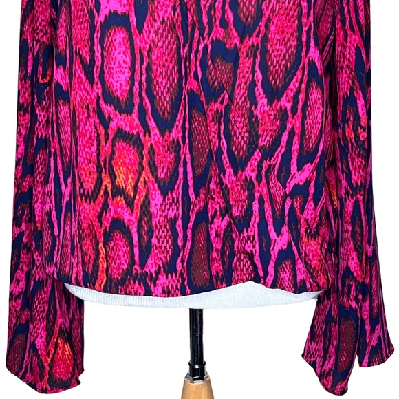 Eighty Six Brand Snake Print Faux Wrap V-Neck Blouse w/ Wide Sleeves Oversized S - Picture 5 of 14